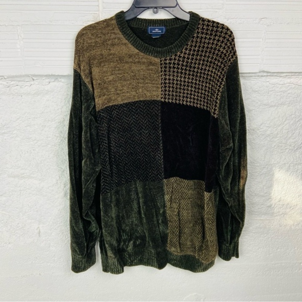 Dockers Men's Patchwork velvet Crewneck Sweater Green and Brown size XXL